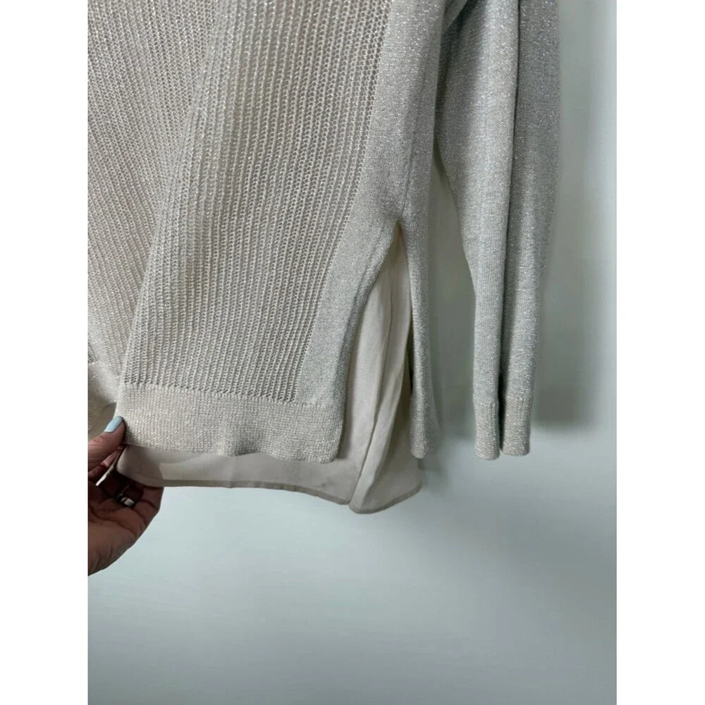 Lucky Brand Metallic Shimmer Knit Top Medium Layered Hem Boho